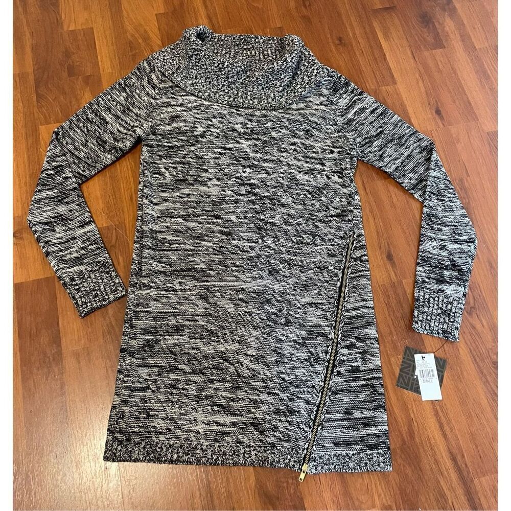 Iz Byer Black and White Small Sweater Dress with Cowl Neck